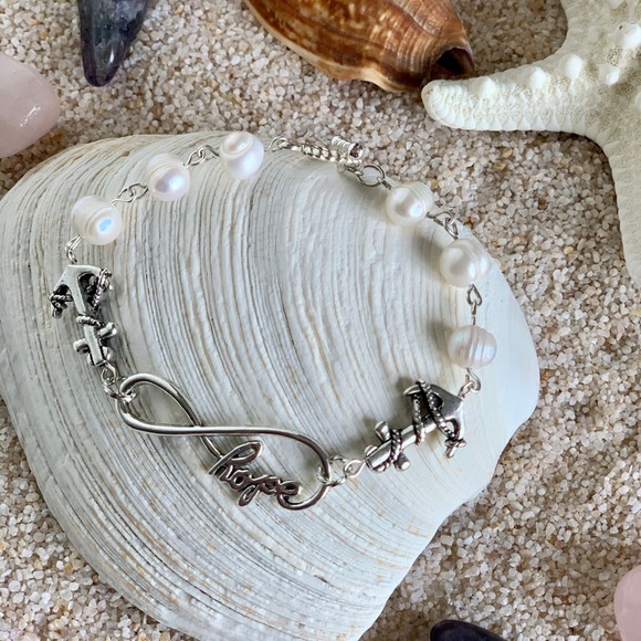 Infinite Hope Anchor & Pearl Beaded Bracelet - Anchored in Hope - Picture 3 of 4